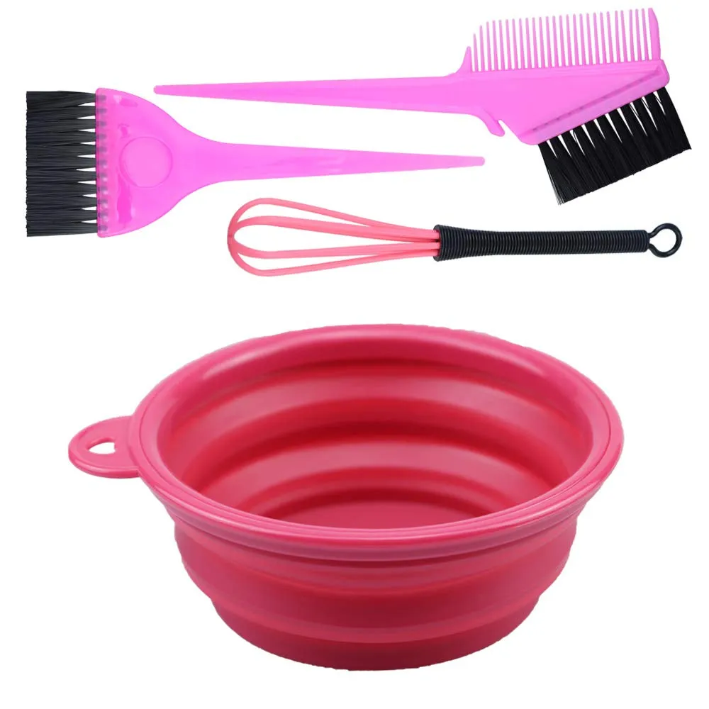 4PCS Hair Dye Kit Includes Hair Tinting Bowl Dyeing Brushes Sharp Tail Comb Mixer for DIY Hair Coloring Beauty Salon Tools Set