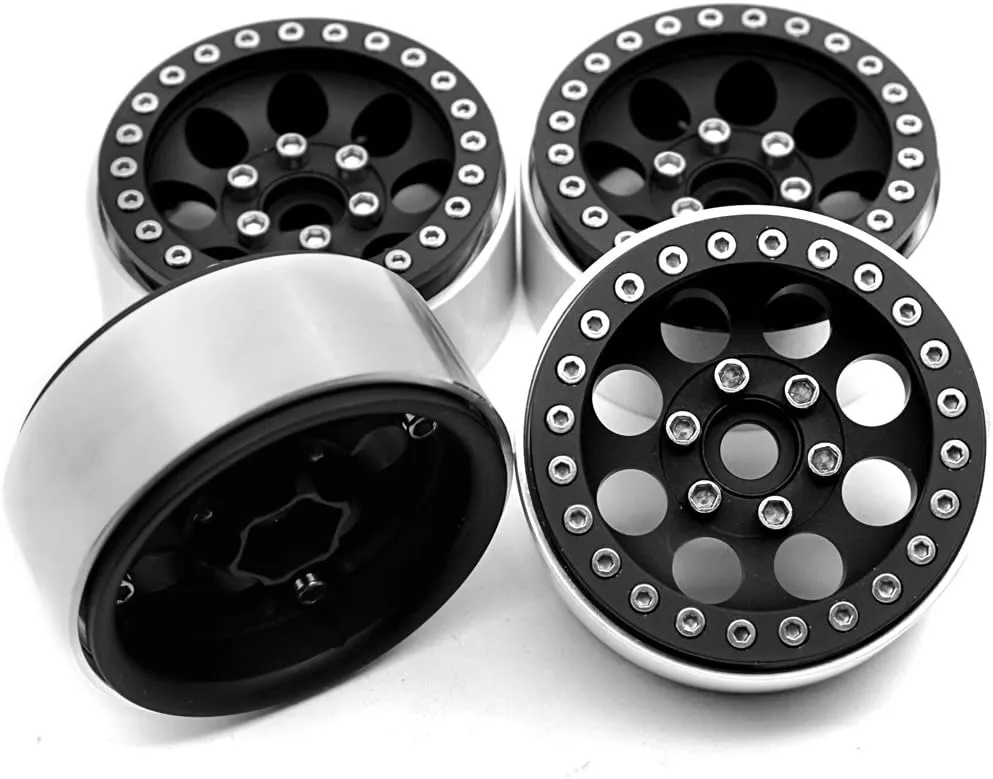 4PCS Metal 1.9" Beadlock Crawler Wheels Rims Set for RC 1/10 Crawler Truck Buggy car Axial SCX10 CC01 D90 TRX-4RC4WD (Black)