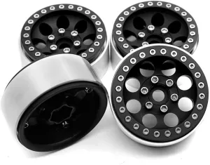 4PCS Metal 1.9" Beadlock Crawler Wheels Rims Set for RC 1/10 Crawler Truck Buggy car Axial SCX10 CC01 D90 TRX-4RC4WD (Black)
