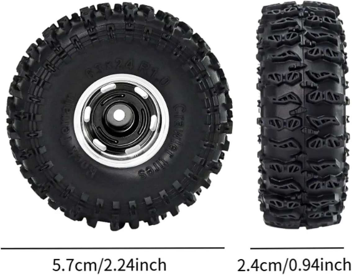 4X 1.0 inch Wheel Tires Set Replace Part Easy to Install Sturdy Spare Parts Rubber Tires for SCX24 FMS24 1:24 RC Crawler Car, Black