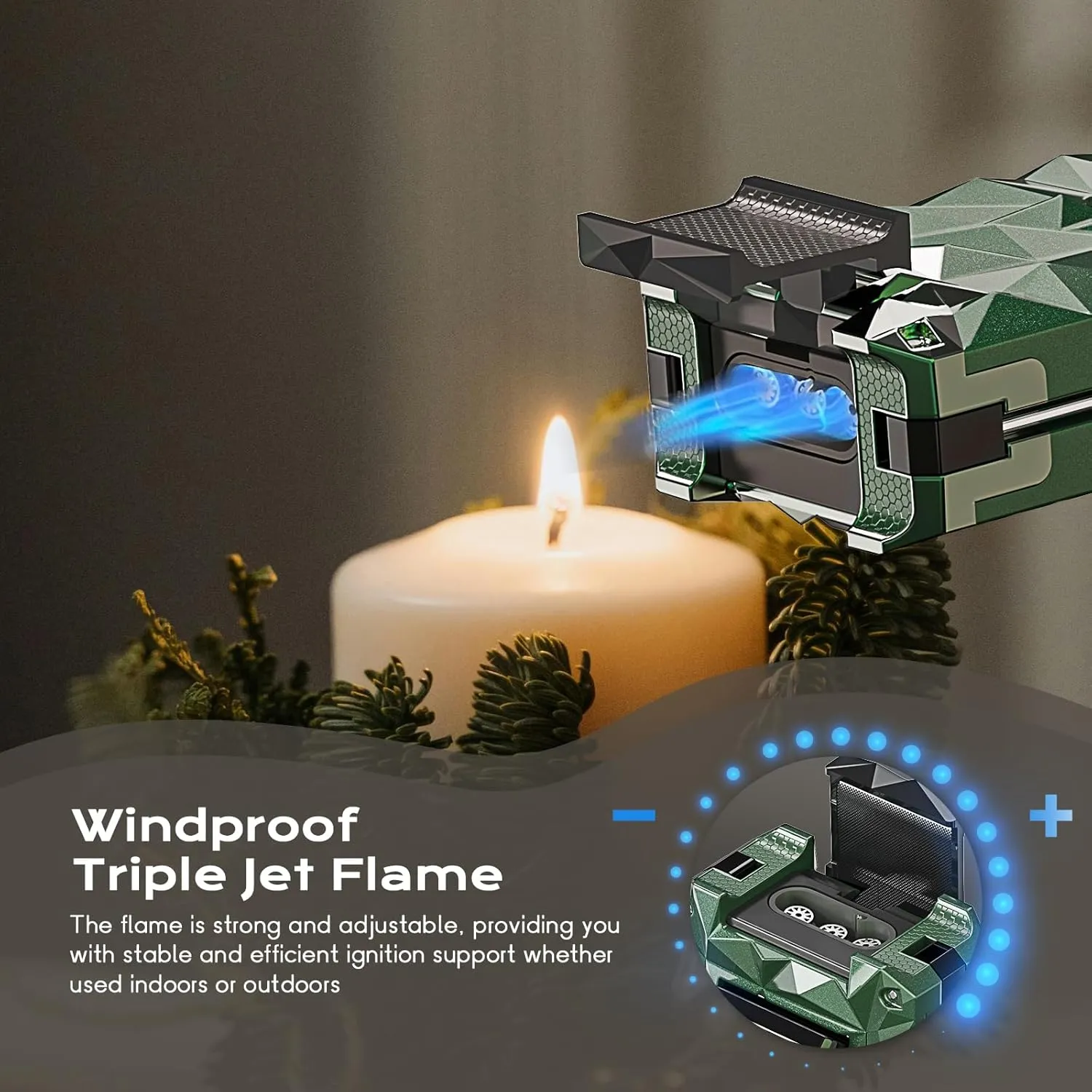 5-in-1 Torch Lighter, with V-Cutter, Triple Jet Flames, Holder, Punch, Draw Enhancer Tool, Multifunctional Accessories, Gifts for Men, Windproof Refillable Butane Lighter for Travel, Candles, Outdoors