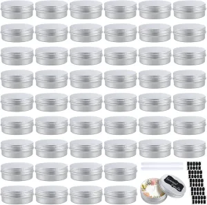50PCS Metal Round Tins, 2 oz Aluminum Tin Cans Containers with Screw Lid for Lotion Bars, Balms, Salve, Spices or Beard Balm, DIY Candle Making Jar (50PCS)