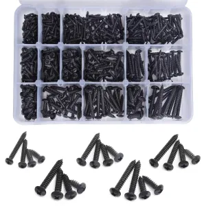 542PCS #4#6#8#10#12 Phillips Head Screw Set Stainless Steel Wood Screws Assortment Kit, Assorted Sheet Metal Self Tapping Screws, 18-8(304) Stainless Steel (pan Black)