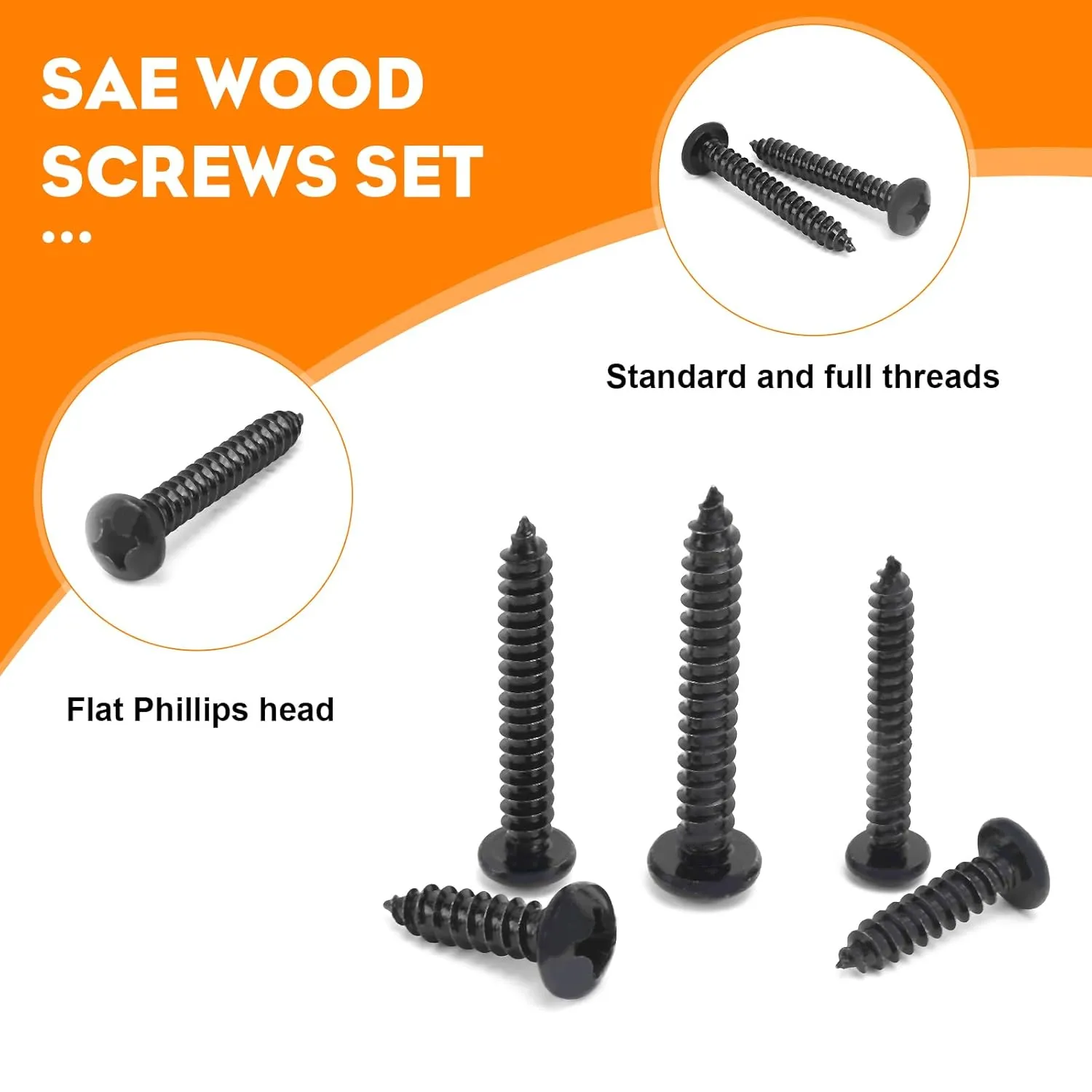 542PCS #4#6#8#10#12 Phillips Head Screw Set Stainless Steel Wood Screws Assortment Kit, Assorted Sheet Metal Self Tapping Screws, 18-8(304) Stainless Steel (pan Black)