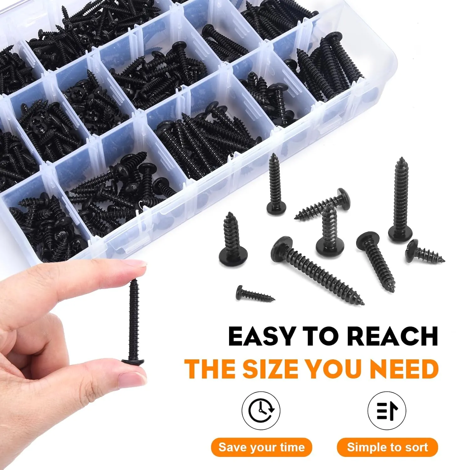 542PCS #4#6#8#10#12 Phillips Head Screw Set Stainless Steel Wood Screws Assortment Kit, Assorted Sheet Metal Self Tapping Screws, 18-8(304) Stainless Steel (pan Black)