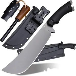 5MM Full Tang (9CR18MOV) steel 14.1-inch chopping knife K sheath&5.9-inch cerium igniter can be used for outdoor hunting, camping, obstacle removal, barbecue, fishing, kitchen cutting EDC， Gift giving