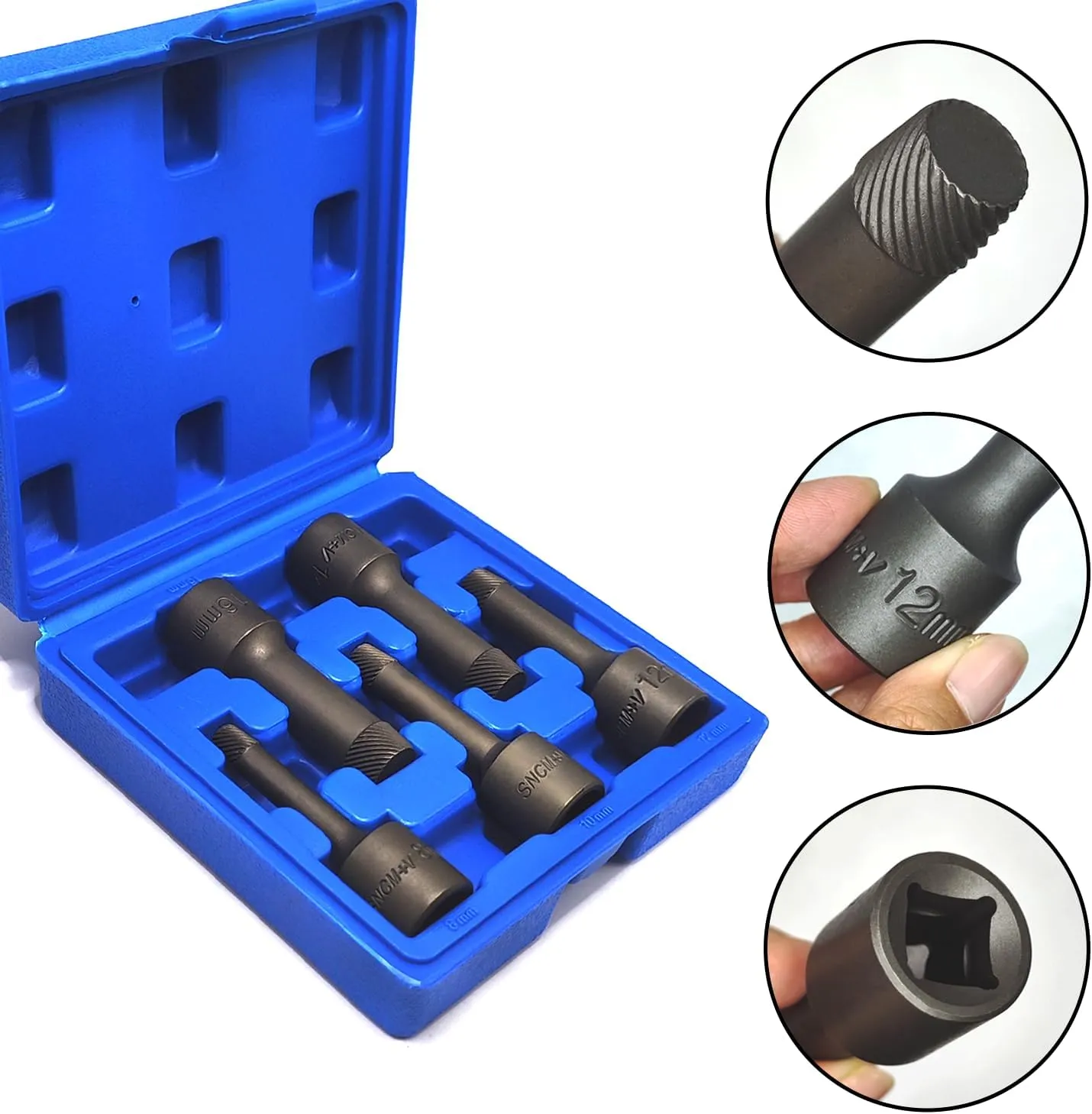 5PCS 1/2” Drive Impact Wedge Proof Extractor Set, Easy Out Bolt Remover Adaptor Kit, Bolt Extractor Removal Tool, Kit for Broken Removing Nuts Bolts Screw