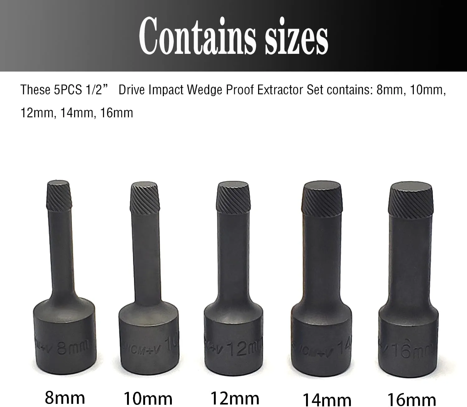 5PCS 1/2” Drive Impact Wedge Proof Extractor Set, Easy Out Bolt Remover Adaptor Kit, Bolt Extractor Removal Tool, Kit for Broken Removing Nuts Bolts Screw