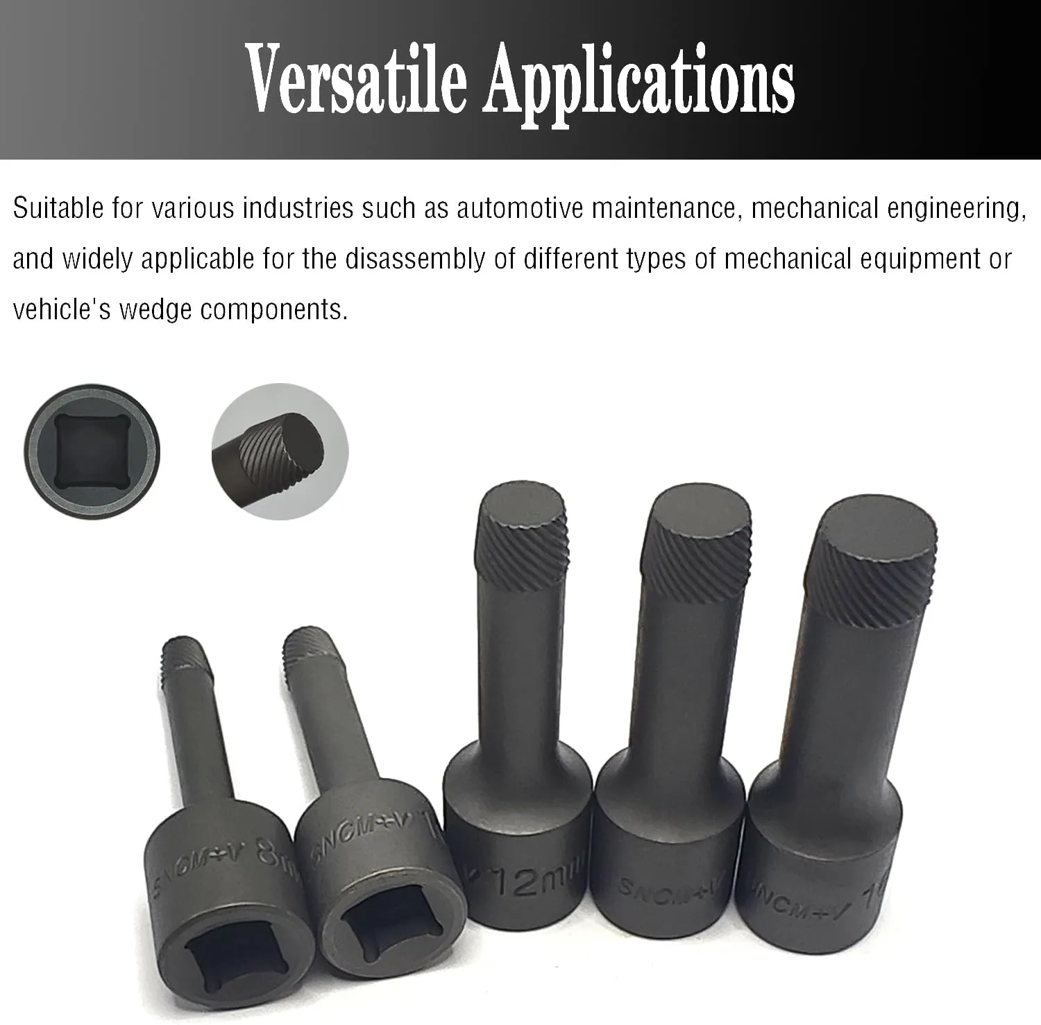 5PCS 1/2” Drive Impact Wedge Proof Extractor Set, Easy Out Bolt Remover Adaptor Kit, Bolt Extractor Removal Tool, Kit for Broken Removing Nuts Bolts Screw