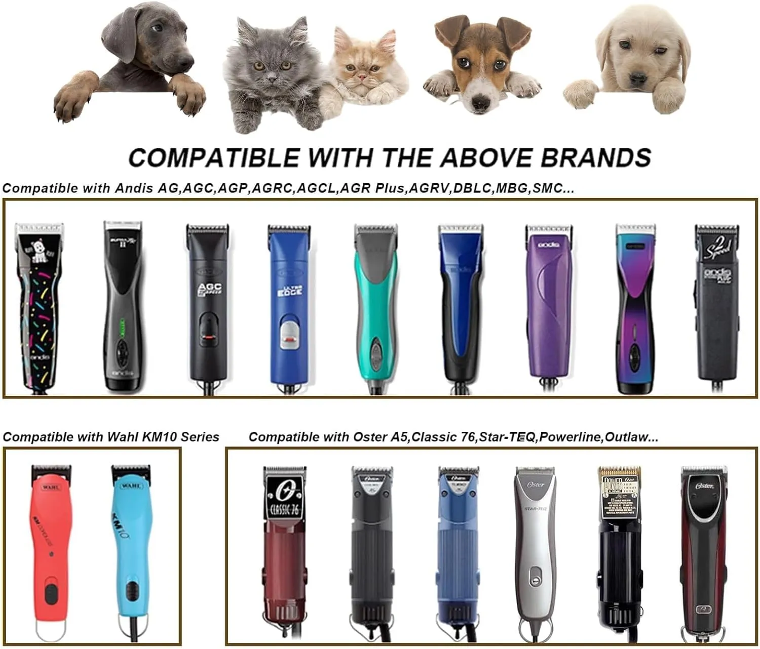 5PCS Wide Blade Dog Grooming Blades Compatible with Andis Dog Clipper,Dog Grooming Wide Blade compatiblewith Wahl km10 Clippers/Oster A5 Type Blade,for Animal Dog,Cat,Horse (30W 10W 7FW 5FW 4FW)