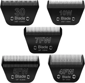 5PCS Wide Blade Dog Grooming Blades Compatible with Andis Dog Clipper,Dog Grooming Wide Blade compatiblewith Wahl km10 Clippers/Oster A5 Type Blade,for Animal Dog,Cat,Horse (30W 10W 7FW 5FW 4FW)