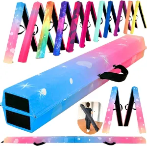 6 FT / 8 FT / 9 FT Folding Gymnastics Beam Foam Balance Floor Beam - Extra Firm - Suede Cover - Anti Slip Bottom with Carry Bag for Kids/Adults Home Use