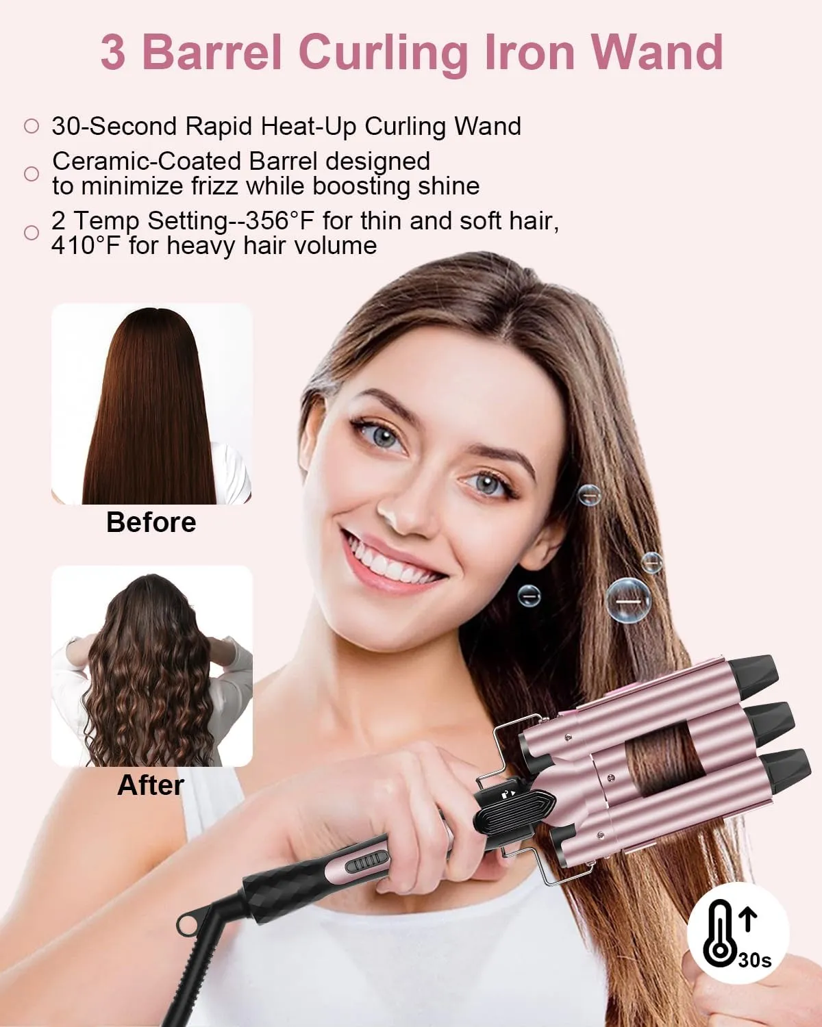 6 in 1 Curling Iron, 3 Barrel Curling Iron Set with Curling Brush (1.5inch) and 5 Interchangeable Ceramic Curling Wand(0.35"-1.25"), 2 Temp Heating Setting, Contain Comb & Protective Glove & 2 Clips