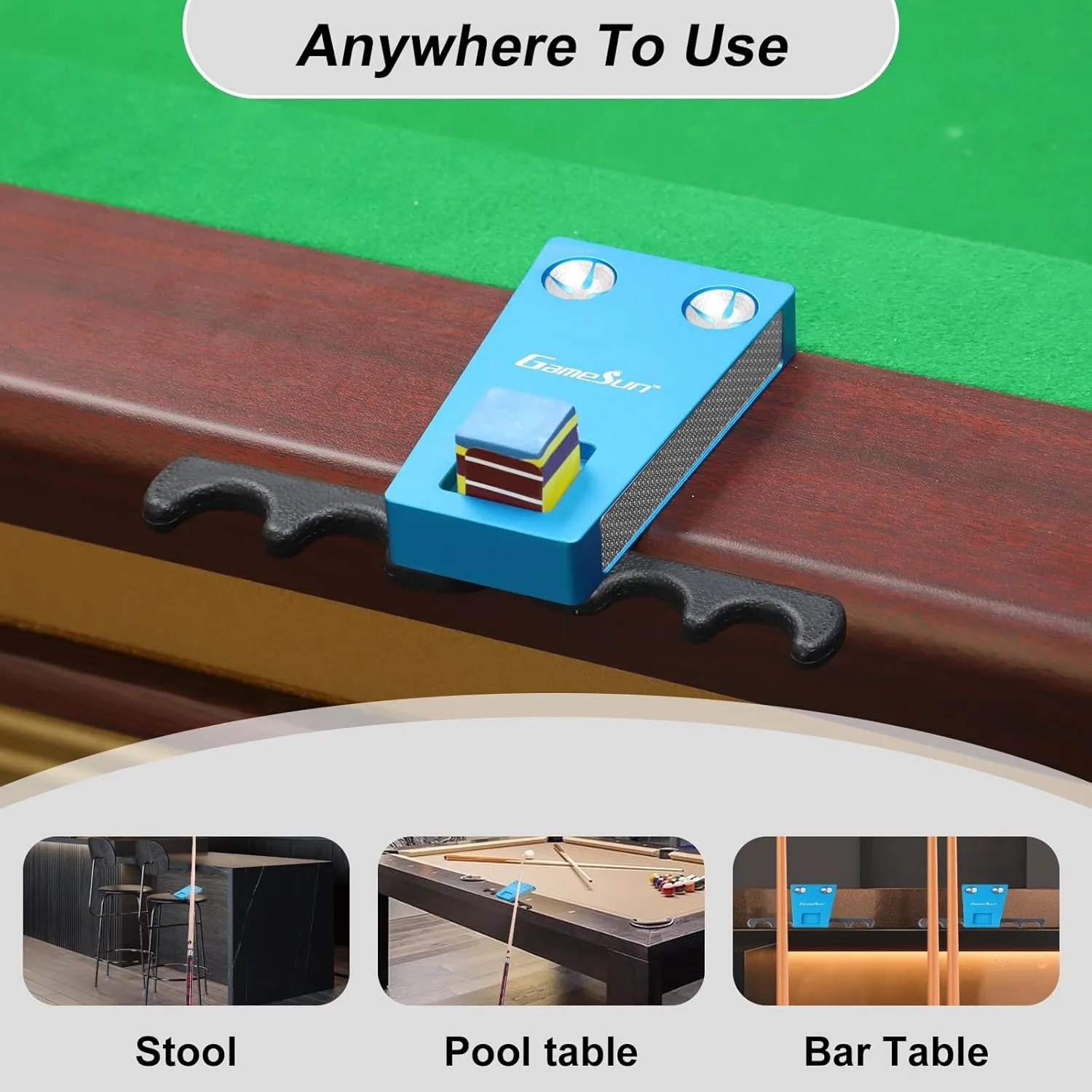 6 In 1 Portable Weighted Pool Cue Holder, chalk holder, billiard cue tip tool, Blue