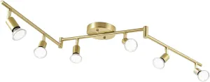 6-Light LED Track Lighting Kit,Golden Finish 6 Way Ceiling Spotlight,Rotatable Light Heads,Modern Foldable Track Light Fixtures,Included 6 x LED GU10 Bulb (4W, Daylight White 5000K,400LM)