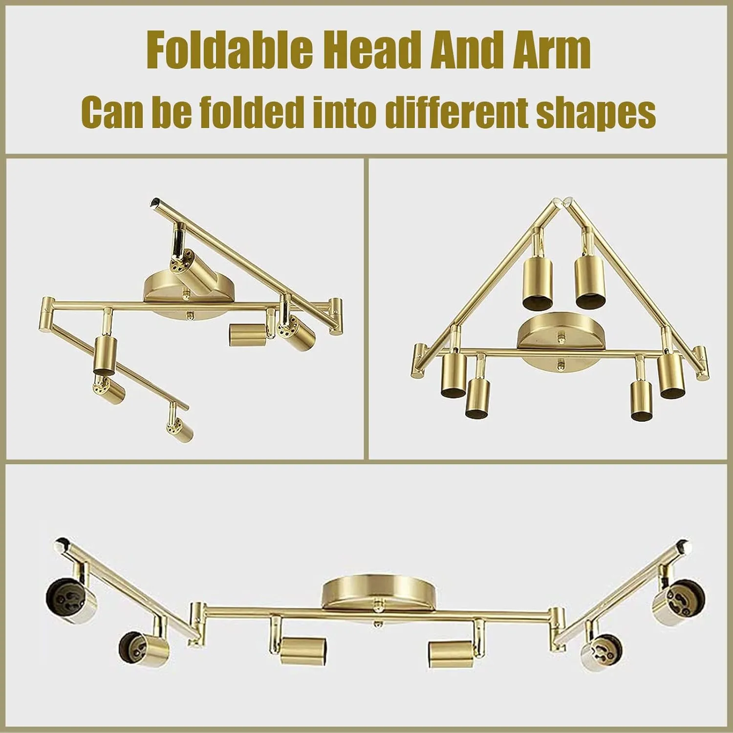 6-Light LED Track Lighting Kit,Golden Finish 6 Way Ceiling Spotlight,Rotatable Light Heads,Modern Foldable Track Light Fixtures,Included 6 x LED GU10 Bulb (4W, Daylight White 5000K,400LM)
