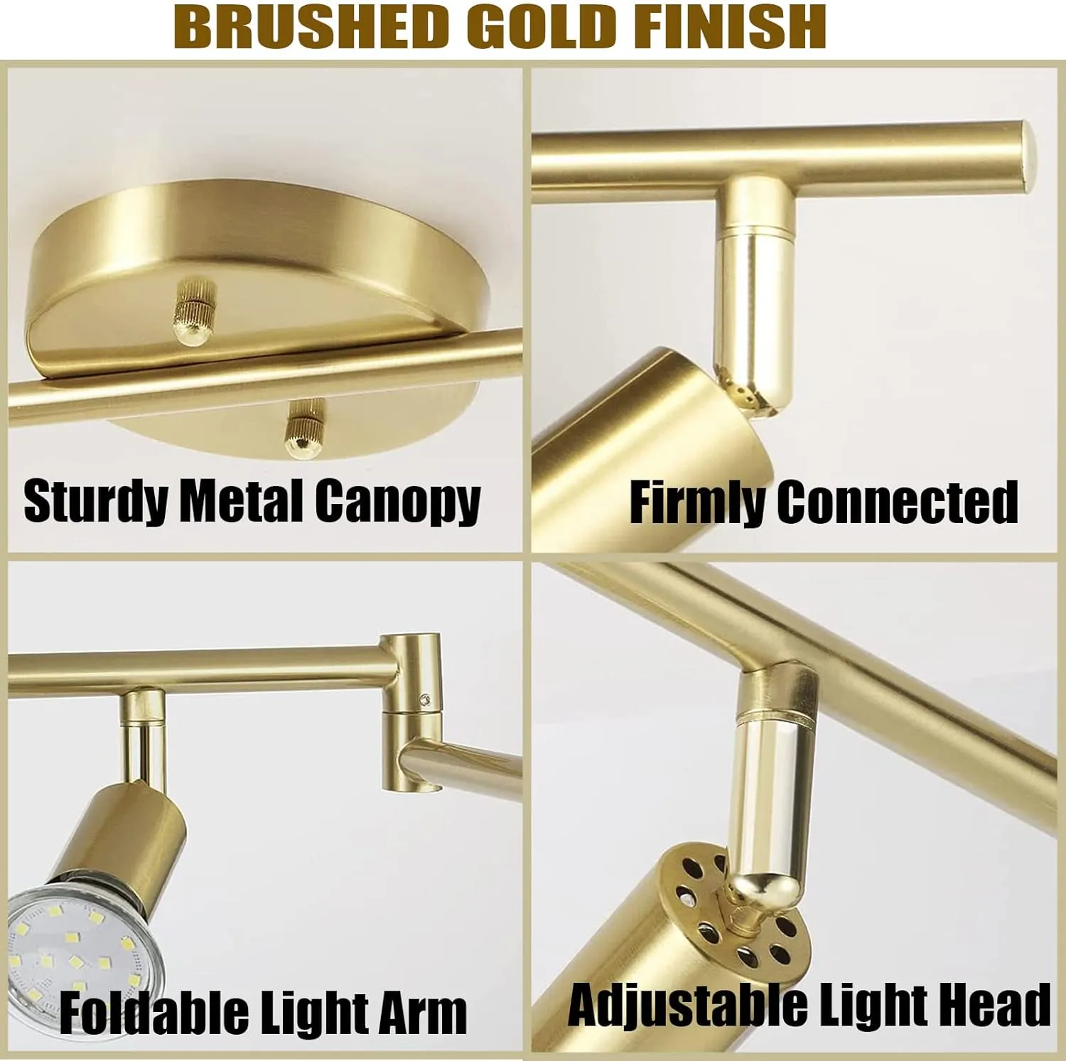 6-Light LED Track Lighting Kit,Golden Finish 6 Way Ceiling Spotlight,Rotatable Light Heads,Modern Foldable Track Light Fixtures,Included 6 x LED GU10 Bulb (4W, Daylight White 5000K,400LM)