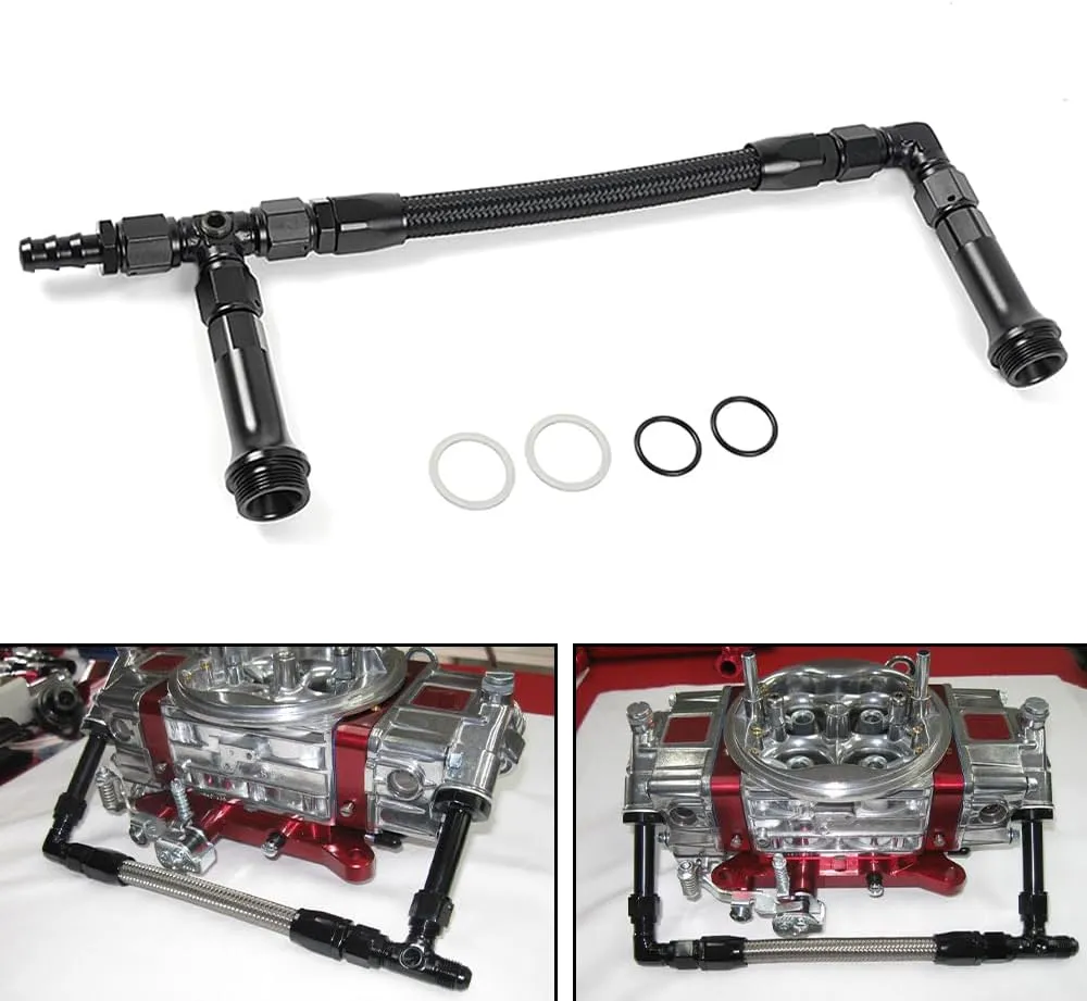 6AN Dual Feed Fuel Line Kit, Aluminum Alloy Fuel Line Stainless Steel Braided Dual Inlet Fuel Line Kit For Holley 4150 Carburetor,Black