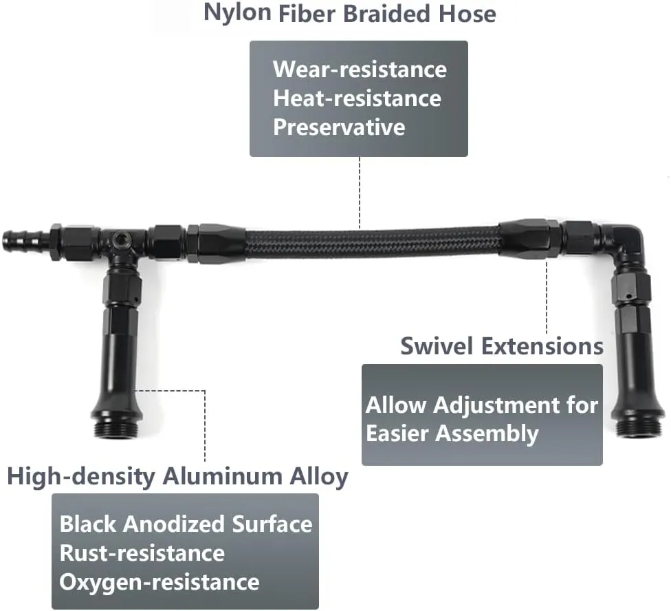 6AN Dual Feed Fuel Line Kit, Aluminum Alloy Fuel Line Stainless Steel Braided Dual Inlet Fuel Line Kit For Holley 4150 Carburetor,Black