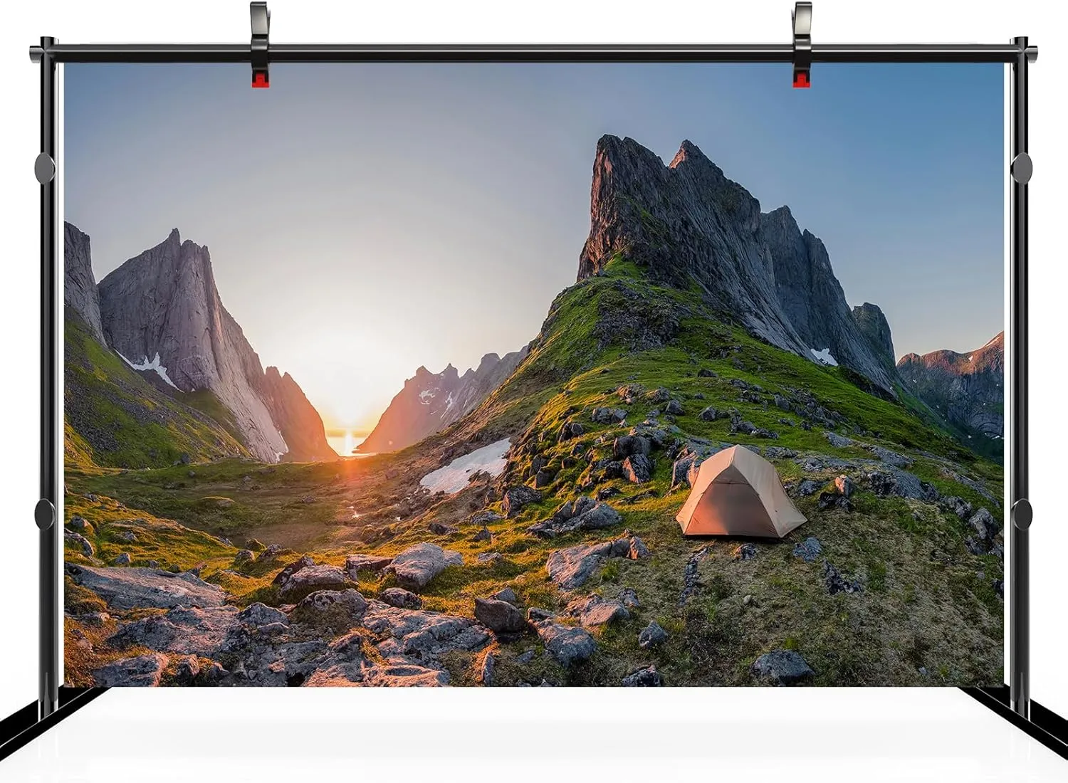 6ftx4ft Wild Camping Backdrop Lofoten Islands Camping Tent Mountains Sunset Scenery Polar Circle Landscape Background Hiking Norway Camping Party Decor Photo Studio Booth Props Wallpaper
