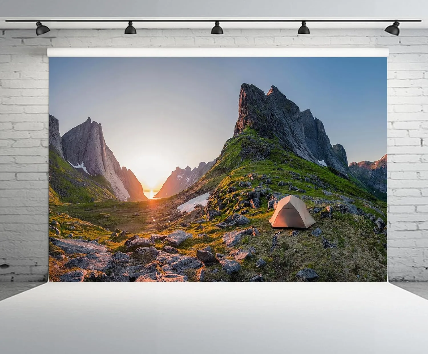 6ftx4ft Wild Camping Backdrop Lofoten Islands Camping Tent Mountains Sunset Scenery Polar Circle Landscape Background Hiking Norway Camping Party Decor Photo Studio Booth Props Wallpaper