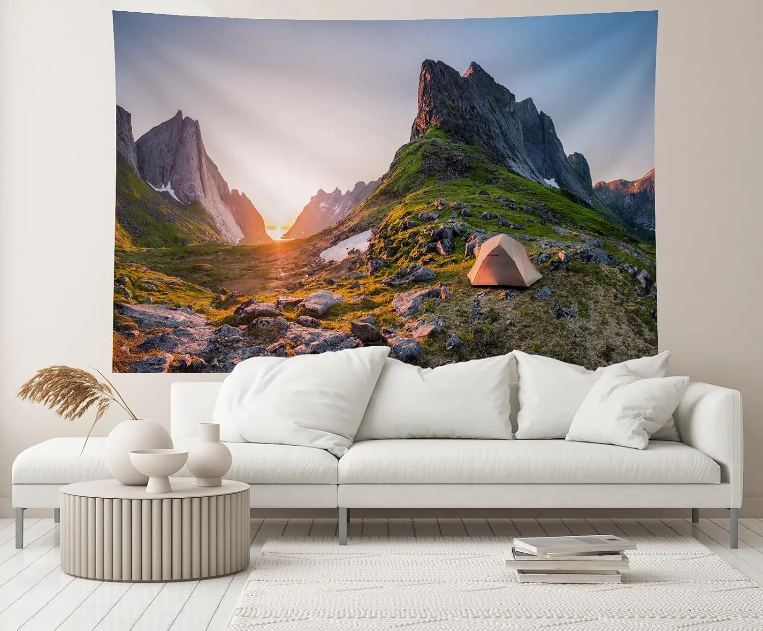6ftx4ft Wild Camping Backdrop Lofoten Islands Camping Tent Mountains Sunset Scenery Polar Circle Landscape Background Hiking Norway Camping Party Decor Photo Studio Booth Props Wallpaper