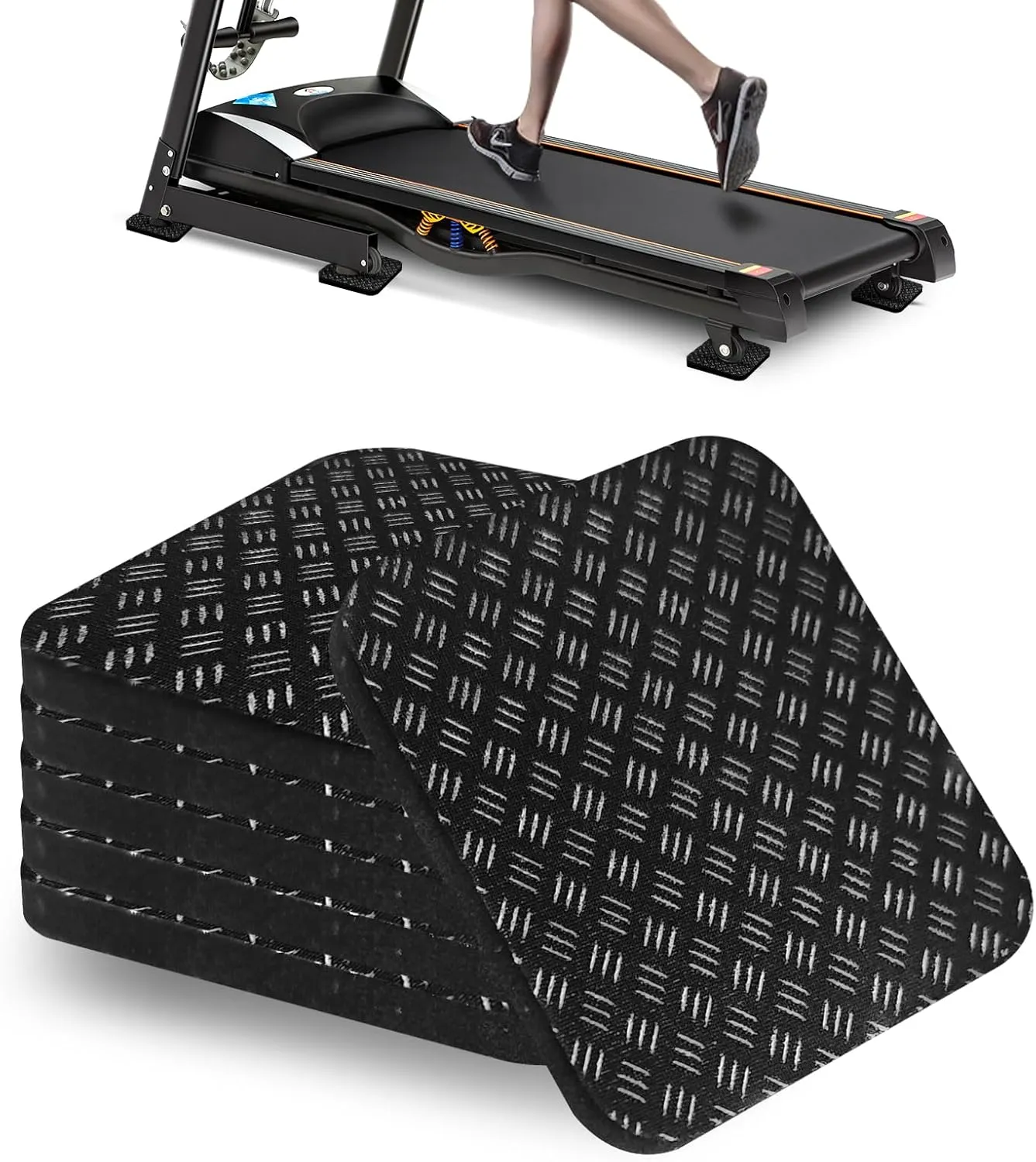 6pcs Treadmill Mat Pads,4x4 Inch Silicone Treadmill Mat,Double-Sided Non-Slip Walking Pad Mat,Shock-Absorbing Exercise Equipment Mat,Suitable for Treadmills, Elliptical Machines, Exercise Bikes