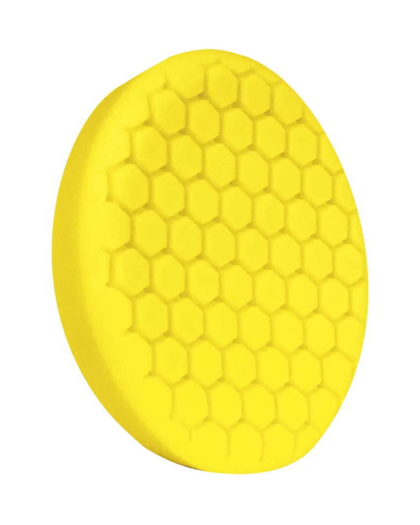 7.5" US Yellow Med. Cutting/Polishing Hex Faced Foam Grip Pad™ with Center Ring Backing