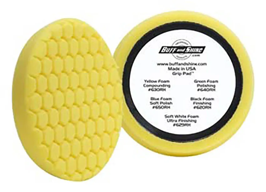 7.5" US Yellow Med. Cutting/Polishing Hex Faced Foam Grip Pad™ with Center Ring Backing