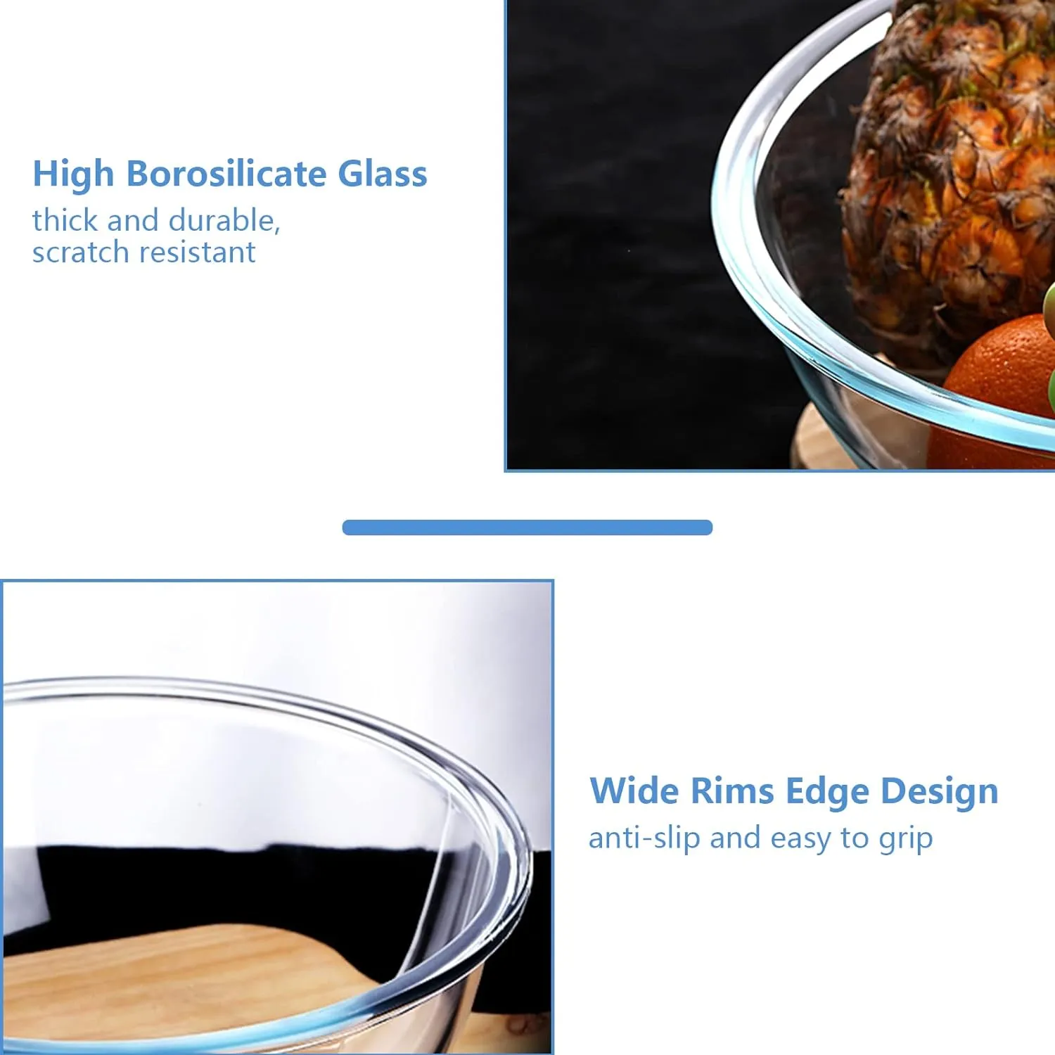 8 Piece Glass Bowls with Lids, Heat Resistant Glass Mixing Bowls Set (3.7QT, 2.1QT, 1.1QT, 0.53QT), Clear Salad Bowls with BAP-Free Lids for Kitchen, Oven Microwave Dishwasher Safe