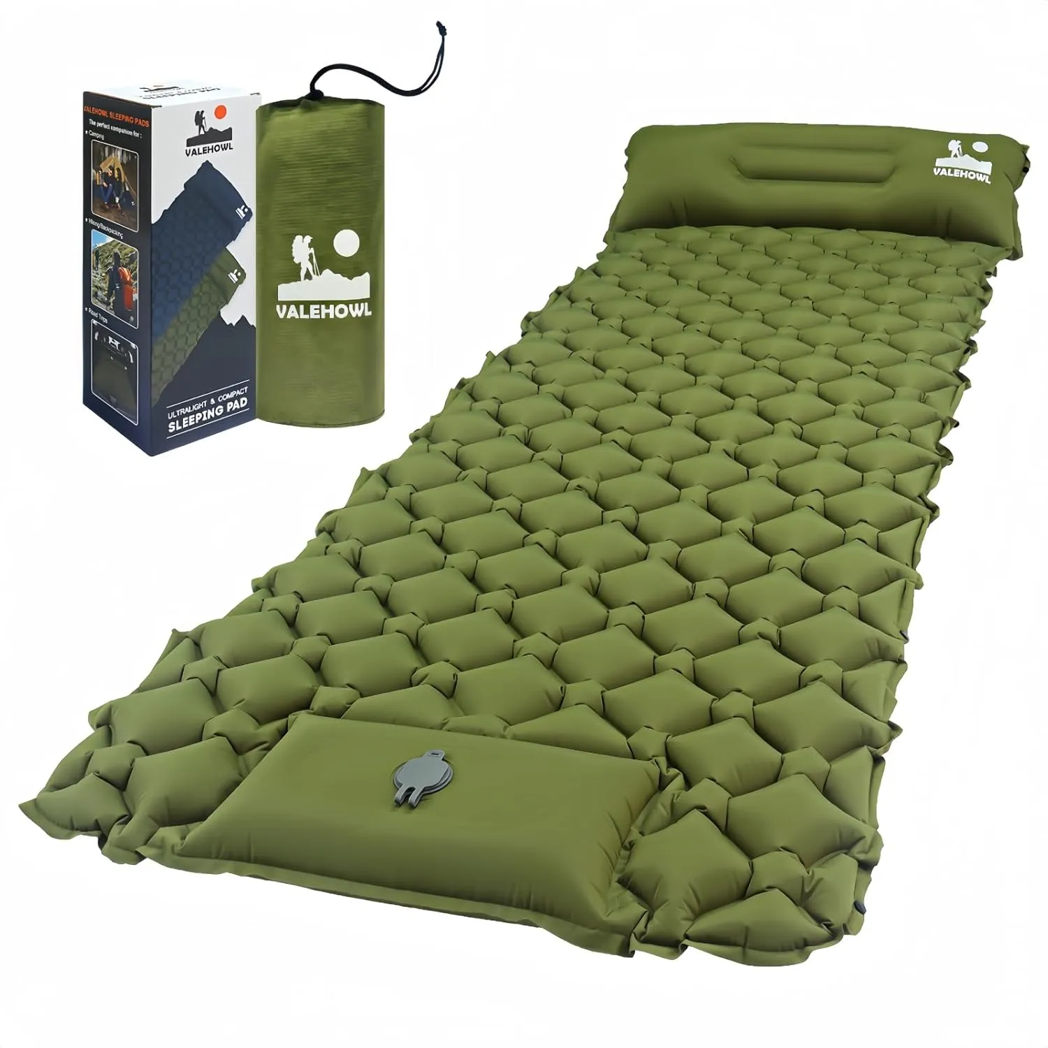 800g Ultralight Inflatable Sleeping Pad for Camping, with Foot Pump and Pillow, Compact Camping Mattress for Outdoors, Backpacking, Hiking