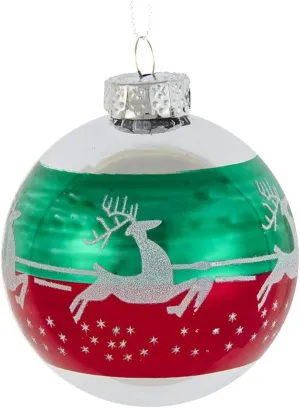 80MM Red and Green Reindeer Glass Ball Ornaments, 6 Piece Set