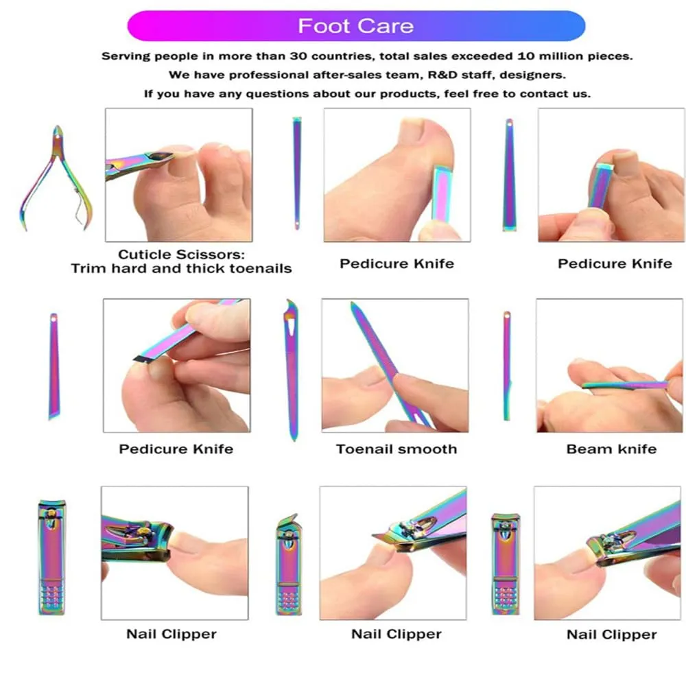 8/18 Pieces New Rainbow Manicure Kit Pedicure Professional Grooming Care Tools Nail File Nail Clippers With Leather Manicure Set,8 pieces in set
