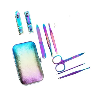 8/18 Pieces New Rainbow Manicure Kit Pedicure Professional Grooming Care Tools Nail File Nail Clippers With Leather Manicure Set,8 pieces in set