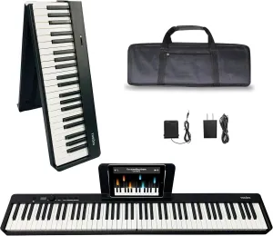 88 Key Foldable Digital Piano, Full Size Semi-Weighted Keys, Portable Electric Piano with USB/MIDI/BT Speakers, Pedal (Black)