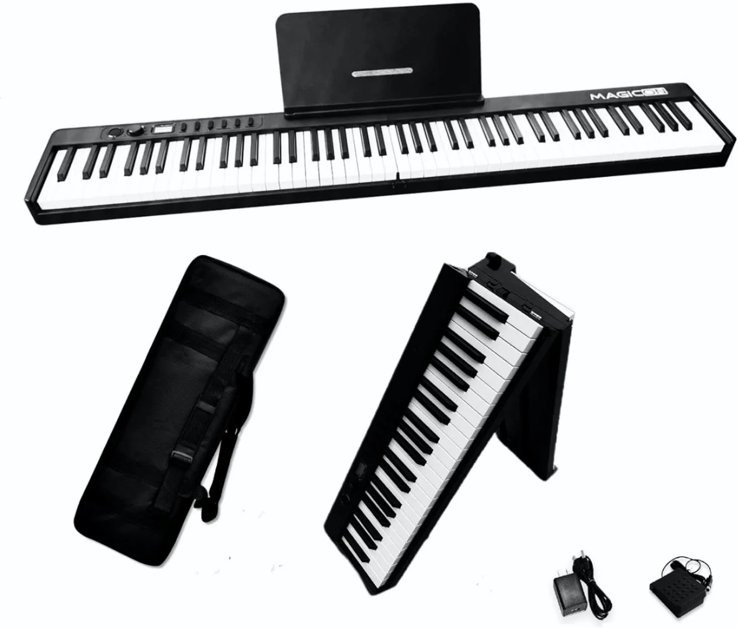 88 Key Foldable Piano Keyboard can be folded in 180°,more portable. True and Pure Grand Piano Sound Source by France DREAM, Foot Pedal/Power adapter/Delicate Handbag (BLACK )
