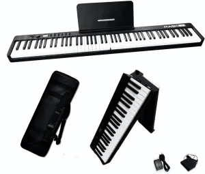88 Key Foldable Piano Keyboard can be folded in 180°,more portable. True and Pure Grand Piano Sound Source by France DREAM, Foot Pedal/Power adapter/Delicate Handbag (BLACK )
