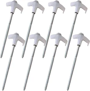 8Pcs Screw in Tent Stakes 8in Tent Stakes Heavy Duty Ground 8mm Hex Peg Ground Anchors for Canopy Trampoline, White Hex Peg Anchors