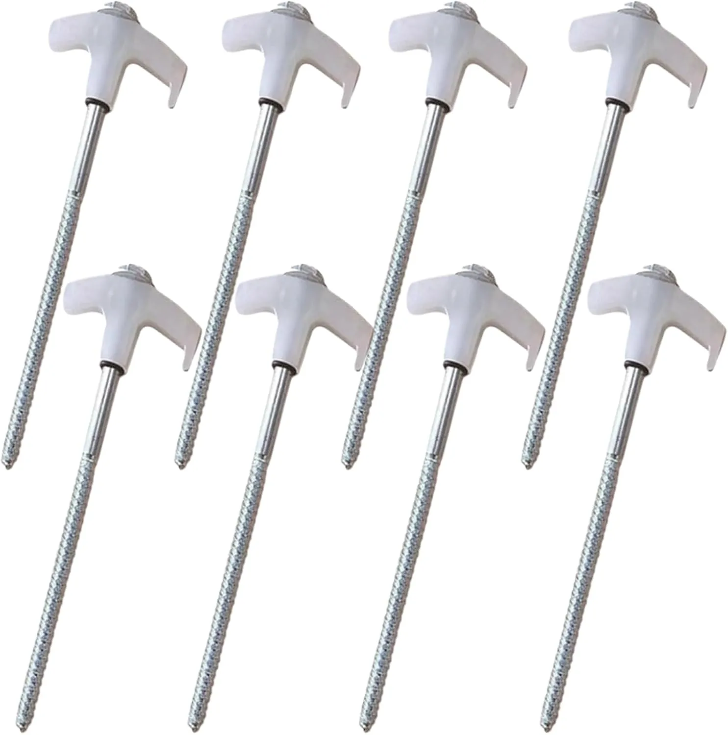 8Pcs Screw in Tent Stakes 8in Tent Stakes Heavy Duty Ground 8mm Hex Peg Ground Anchors for Canopy Trampoline, White Hex Peg Anchors