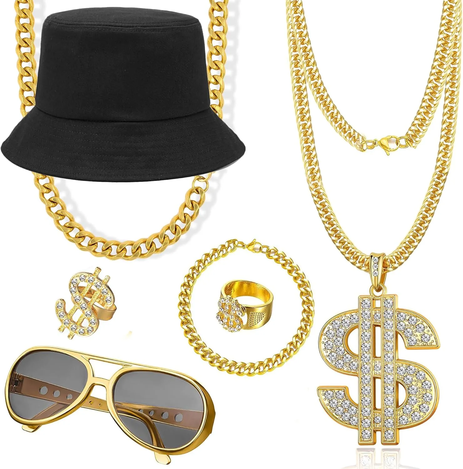 90s Hip Hop 80s Costumes Kit for Men Rapper Party Outfits Accessories