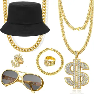 90s Hip Hop 80s Costumes Kit for Men Rapper Party Outfits Accessories