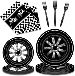 96 PCS Race Car Birthday Party Supplies Cars Birthday Decorations Tableware Set Racing Party Plates Napkins Forks for Kids Boys Serves 24