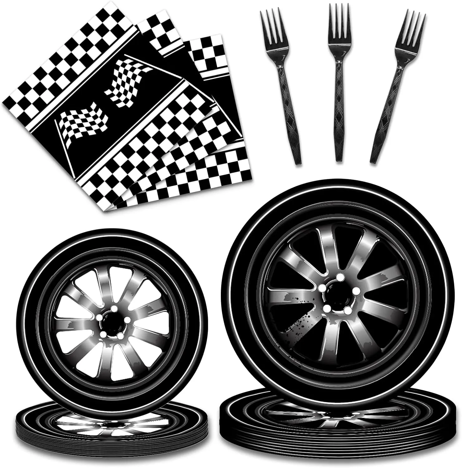 96 PCS Race Car Birthday Party Supplies Cars Birthday Decorations Tableware Set Racing Party Plates Napkins Forks for Kids Boys Serves 24