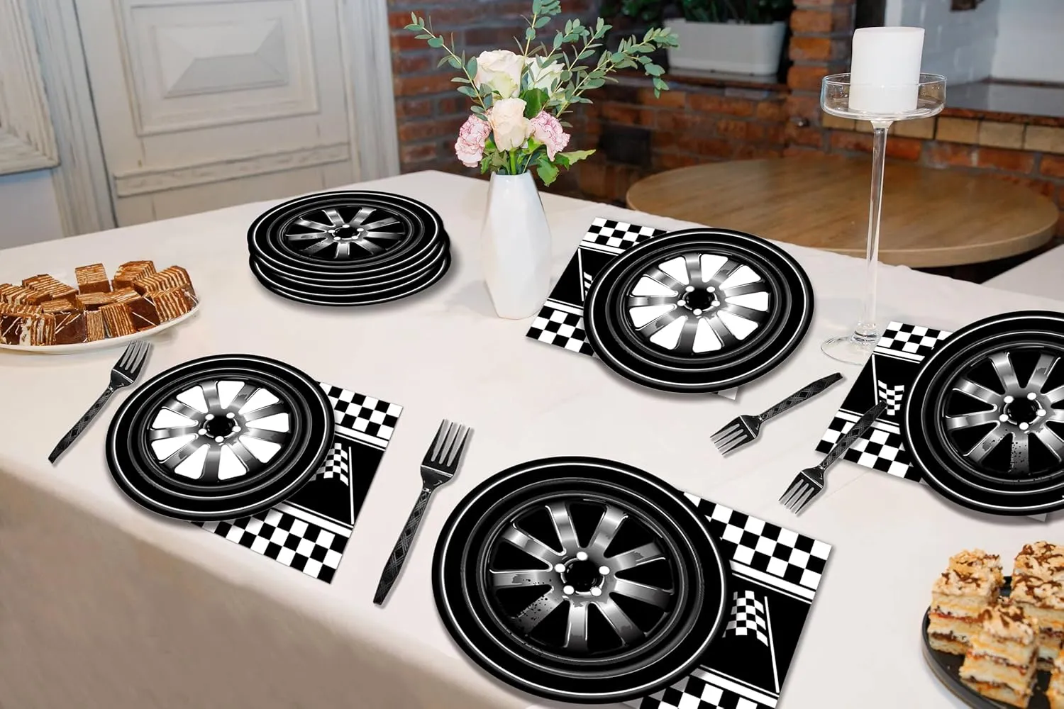 96 PCS Race Car Birthday Party Supplies Cars Birthday Decorations Tableware Set Racing Party Plates Napkins Forks for Kids Boys Serves 24