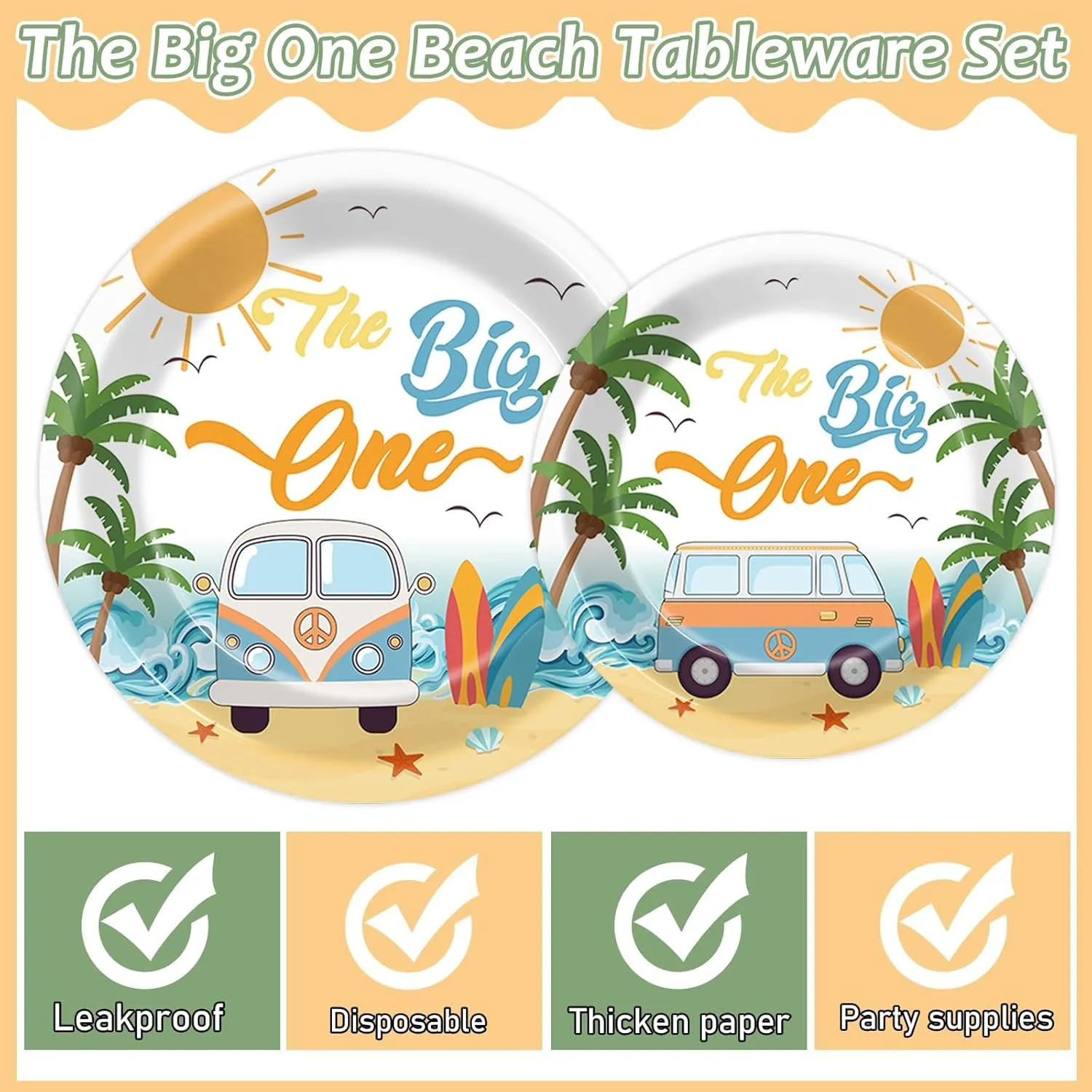 96Pcs Summer Beach The Big One Party Supplies Boy Surfing First Paper Plates Napkins The Big One Birthday Party Decorations 1st Birthday Dinnerware Party Favor Beach Hawaiian Tableware Serves 24