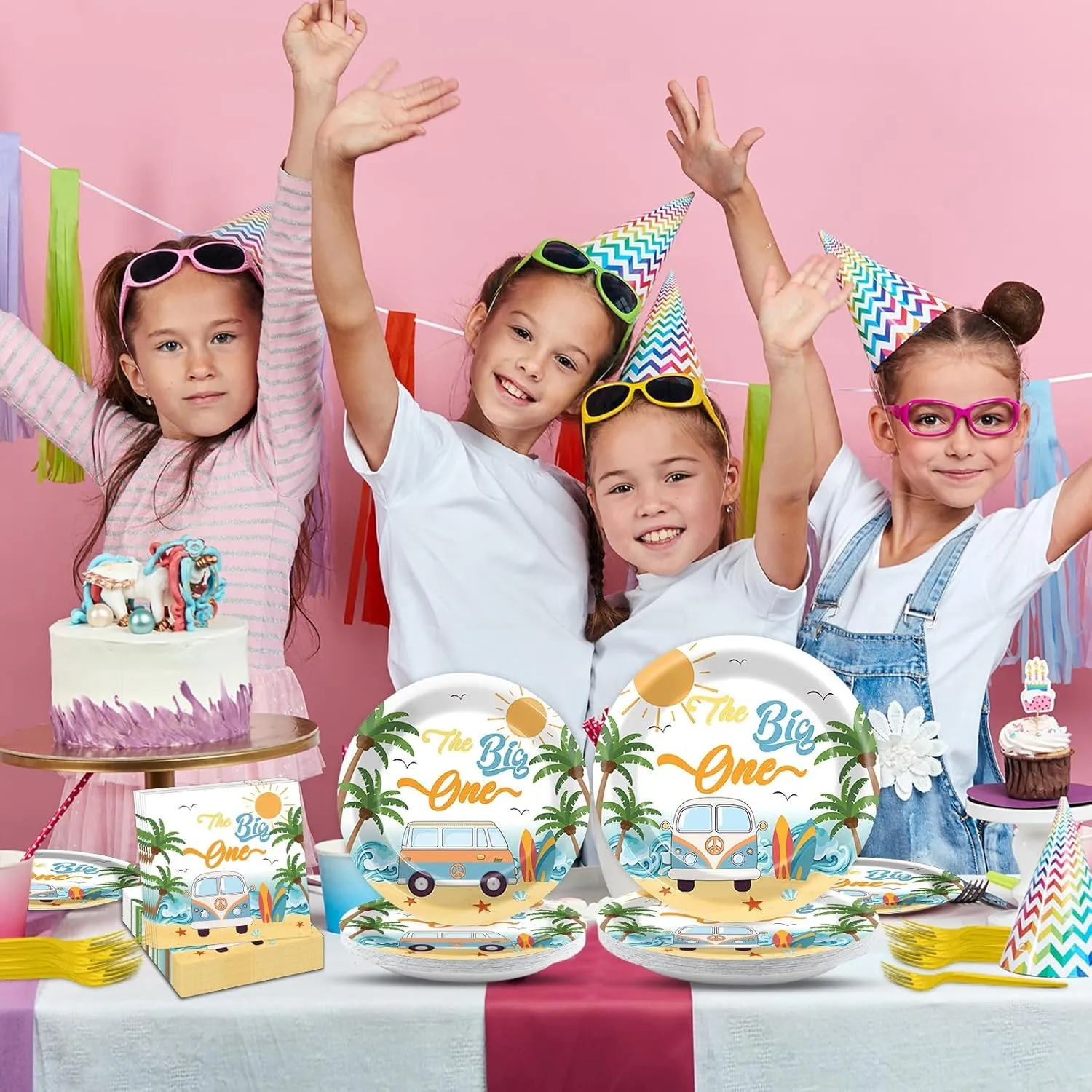 96Pcs Summer Beach The Big One Party Supplies Boy Surfing First Paper Plates Napkins The Big One Birthday Party Decorations 1st Birthday Dinnerware Party Favor Beach Hawaiian Tableware Serves 24
