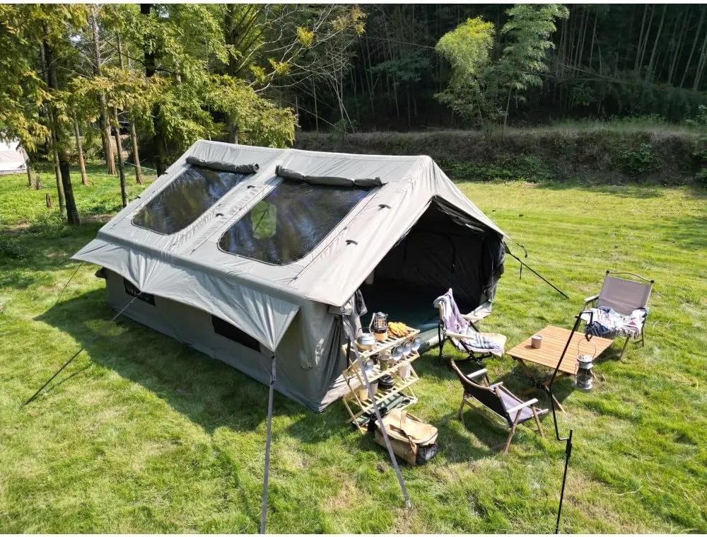 9.8 x13ft Inflatable Camping Tents with Hand Pump, Air Glamping Tents, Easy Setup Waterproof and Windproof Blow up Tent, 4 Seasons Oxford Cabin Tent