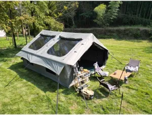 9.8 x13ft Inflatable Camping Tents with Hand Pump, Air Glamping Tents, Easy Setup Waterproof and Windproof Blow up Tent, 4 Seasons Oxford Cabin Tent