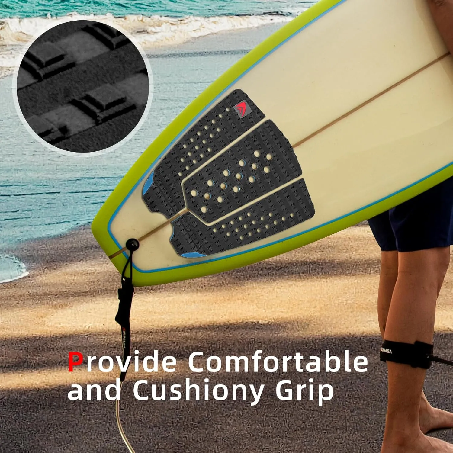 Abahub 9 Piece Surf Deck Traction Pad Premium EVA with Tail Kicker 3M Adhesive for Surfboard Longboard Shortboard Funboard Fish Skimboard Black/Blue/Brown/Gray/White/Orange/Navy Blue
