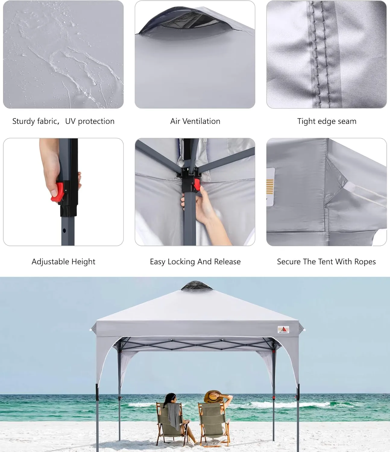 ABCCANOPY Outdoor Pop up Canopy Tent, 10x10 Instant Portable Canopy for Camping, Beach, Backyard,Gray